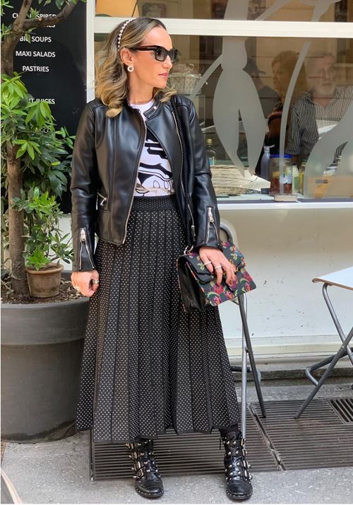 Saia Tricot Midy Evasê Poá Drapeada