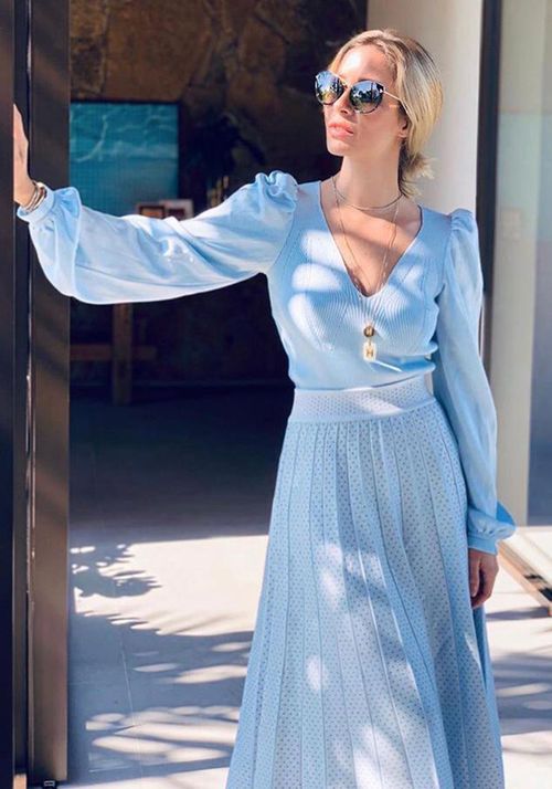 Blusa Tricot Canelada Decote V Manga Bufante