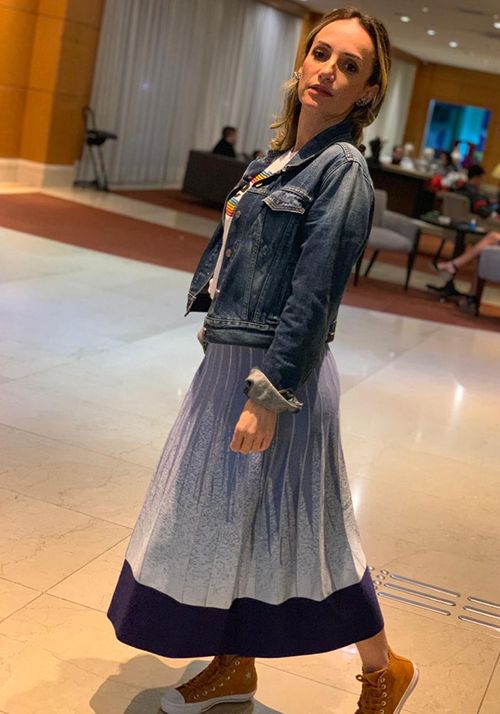 Saia Tricot Midy Plissada Orquídea