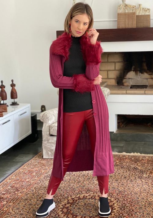 Casaco Tricot Canelado Pele