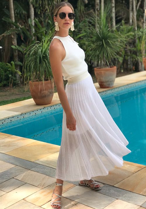 Saia Tricot Midy Renda Furo Elo