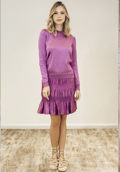 Saia Tricot Curta Drapeada Babados