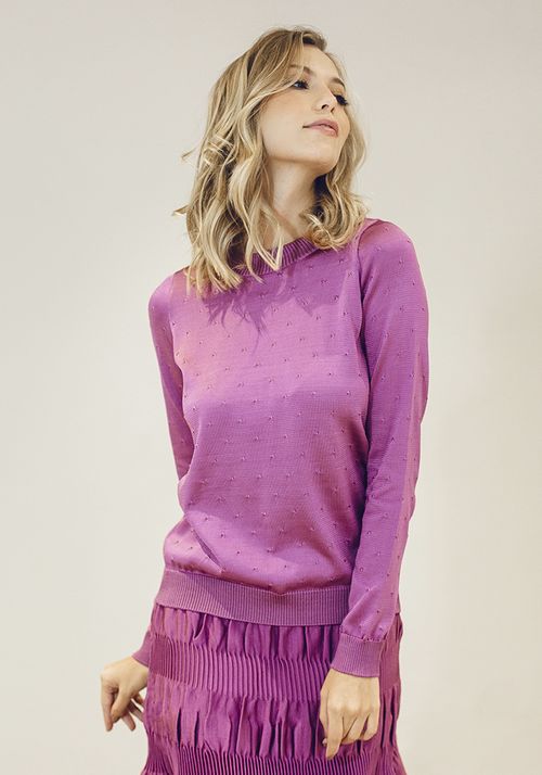 Blusa Tricot Basic Pontinhos Manga Longa
