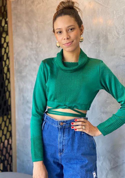 Cropped Tricot Cordão Ponto Relevo