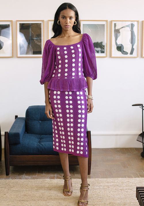 Saia Tricot Midy Fenda Lateral Poá