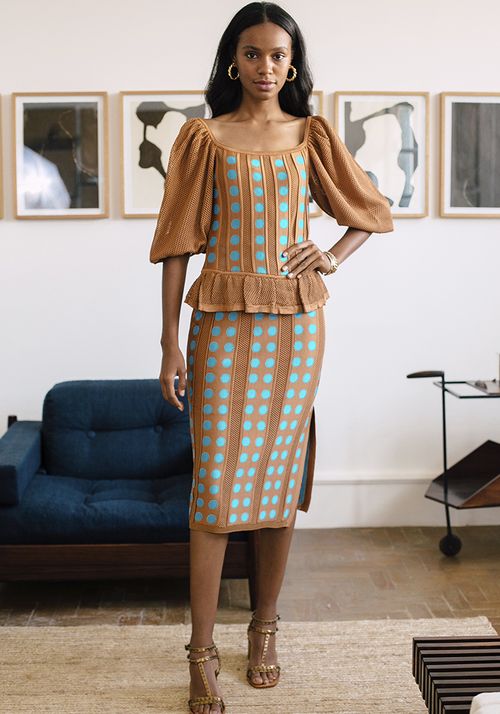 Saia Tricot Midy Fenda Lateral Poá