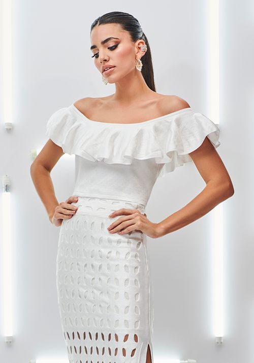 Cropped Tricot Babado Botões Costas