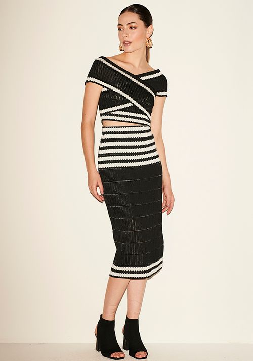 Saia Tricot Midy Reta Bandage Dual Color