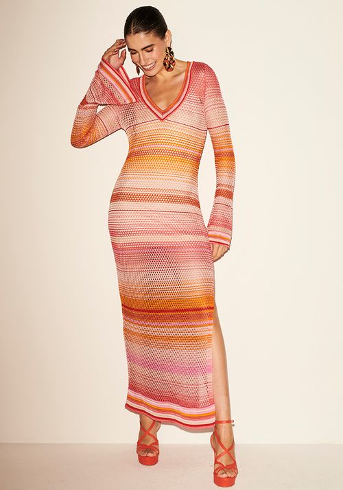 Saída de Praia Tricot Longa Tie Dye Fenda