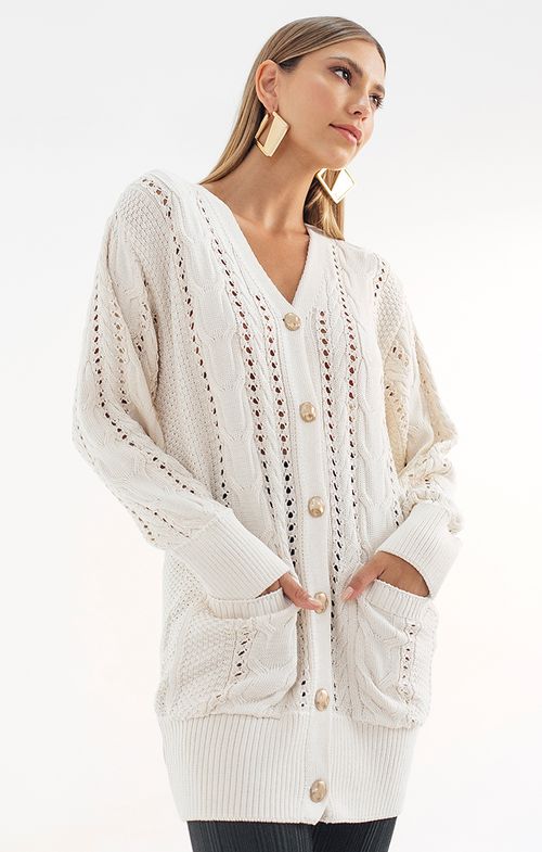 Max Casaco Tricot Tranças Botões