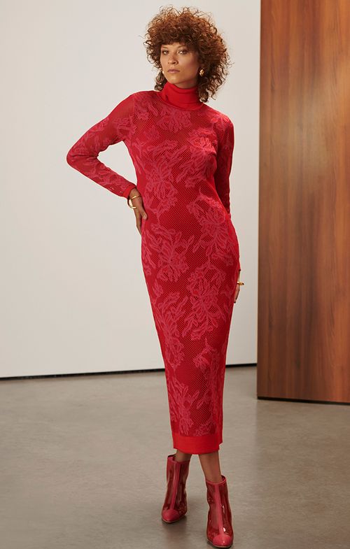 Vestido Tricot Midy Flores Jacar