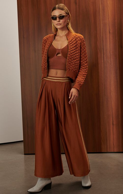Calça Tricot Pantalona Over Listras Sport