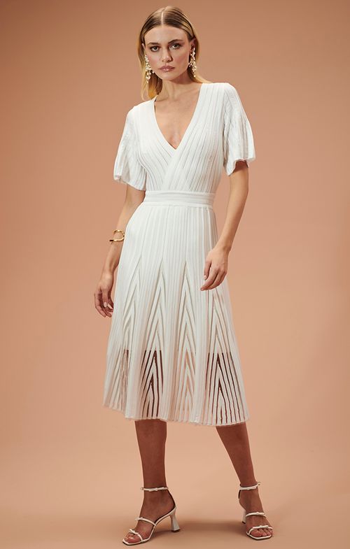 Vestido Tricot Midy Plissado Fio Transparência