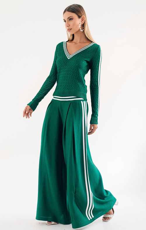 Calça Tricot Pantalona Over Listras Sport