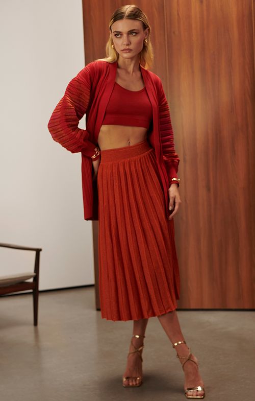 Look Tricot Nervuras Plissado