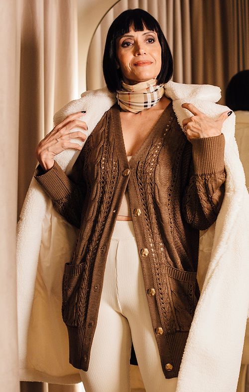 Max Casaco Tricot Tranças Botões