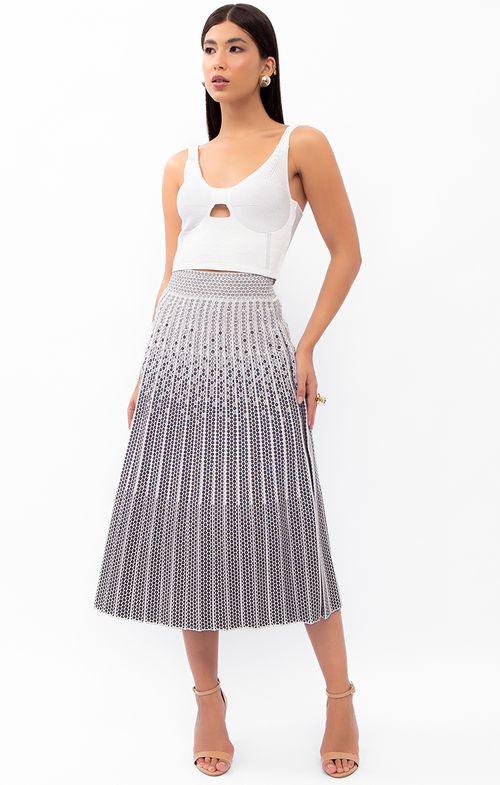 Saia Tricot Midy Plissada Pedrarias Shine