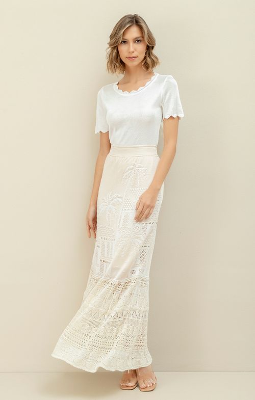 Saia Tricot Longa Rendada Tropical