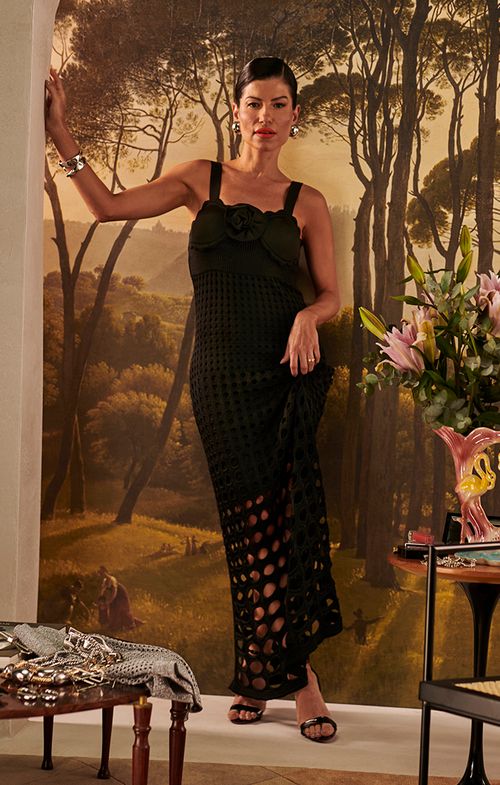 Vestido Tricot Longo Mix Furos