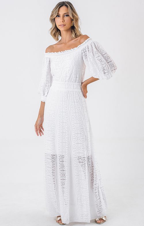Vestido Tricot Longo Fio Flutuado Rendado