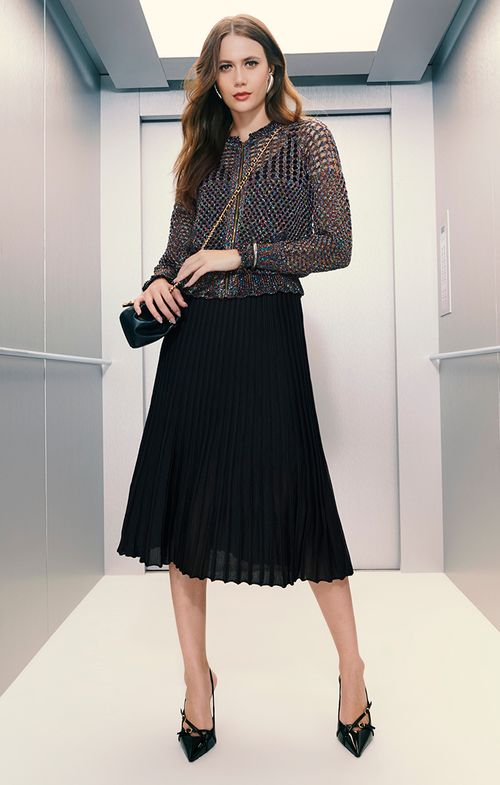 Look Tricot Tela Plissado
