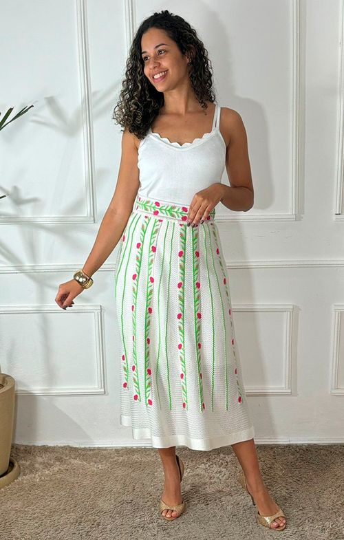 Saia Tricot Midy Evasê Ramos Flores