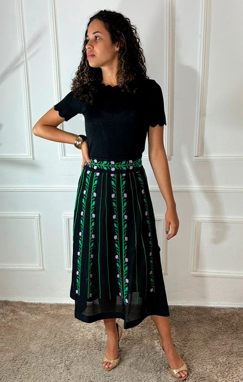 Saia Tricot Midy Evasê Ramos Flores