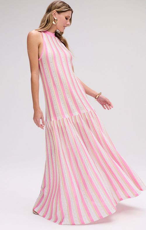 Vestido Tricot Longo Plissado Listras