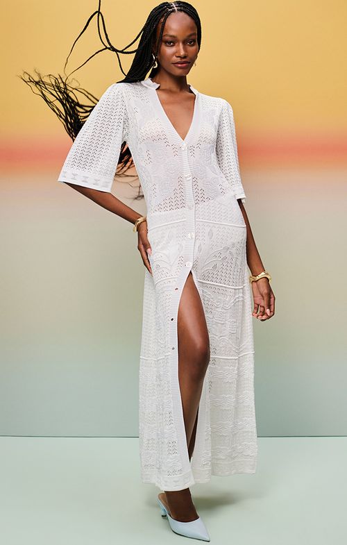 Vestido Chemise Tricot Rendado Rosas