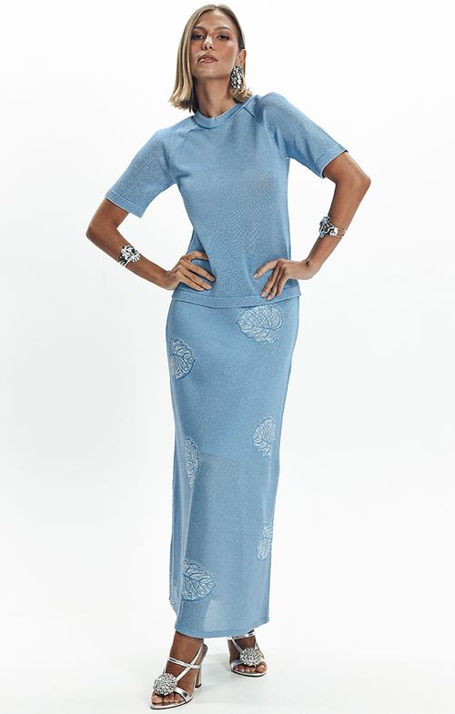Saia Tricot Longa Folhas