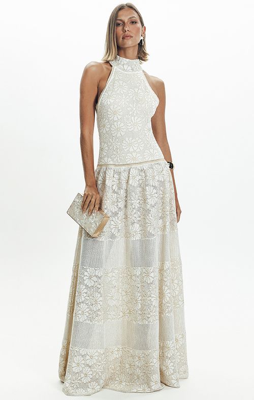 Vestido Tricot Longo Jacar Relevo Shine