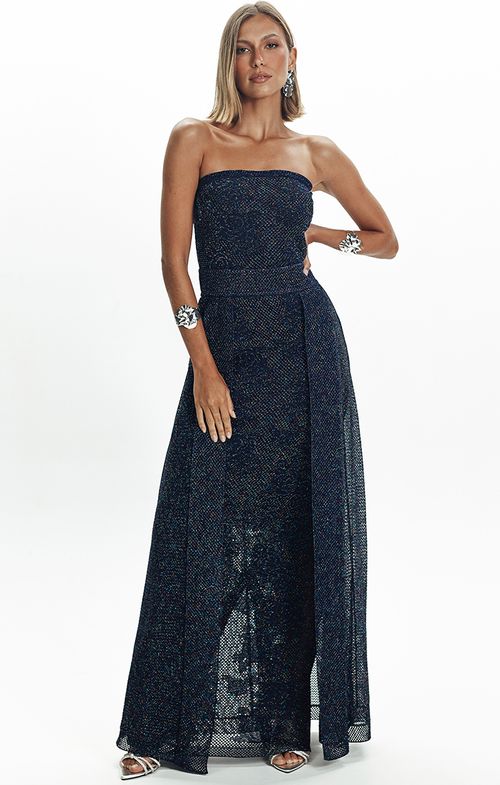 Vestido Tricot Longo Saia Sobreposta Shine