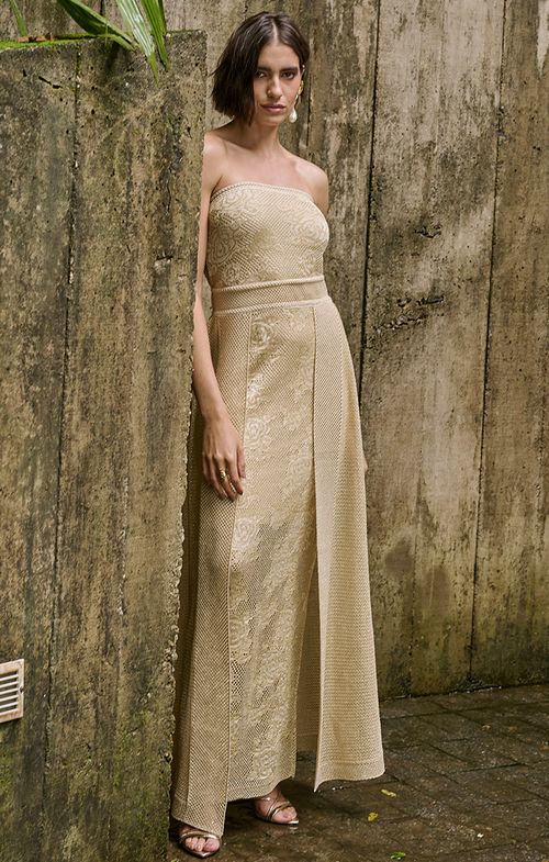 Vestido Tricot Longo Saia Sobreposta Shine