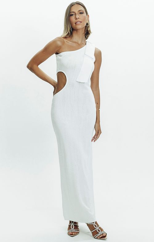 Vestido Tricot Longo Assimétrico Laço