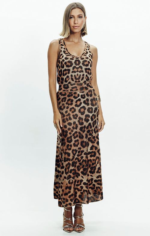 Saia Tricot Midy Evasê Onça