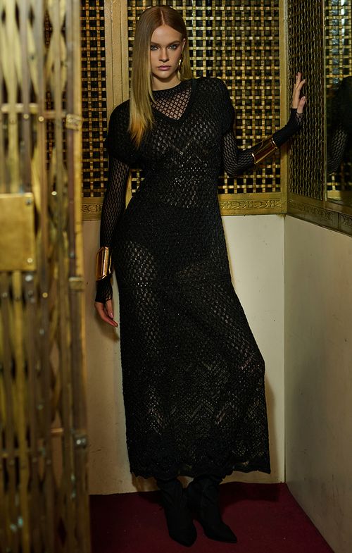 Vestido Tricot Longo Rendado