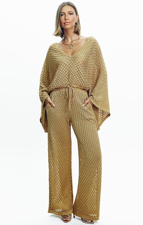Calça Tricot Pantalona Mini Losangos