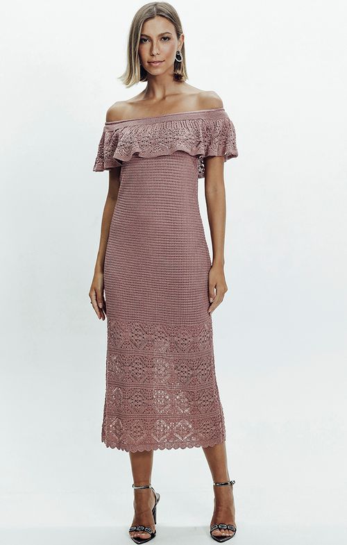 Vestido Tricot Midy Rendado