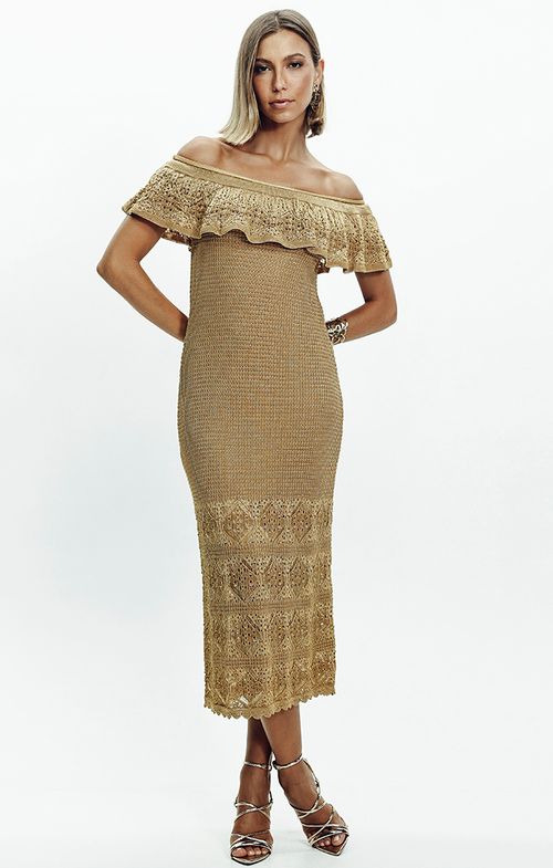 Vestido Tricot Midy Rendado