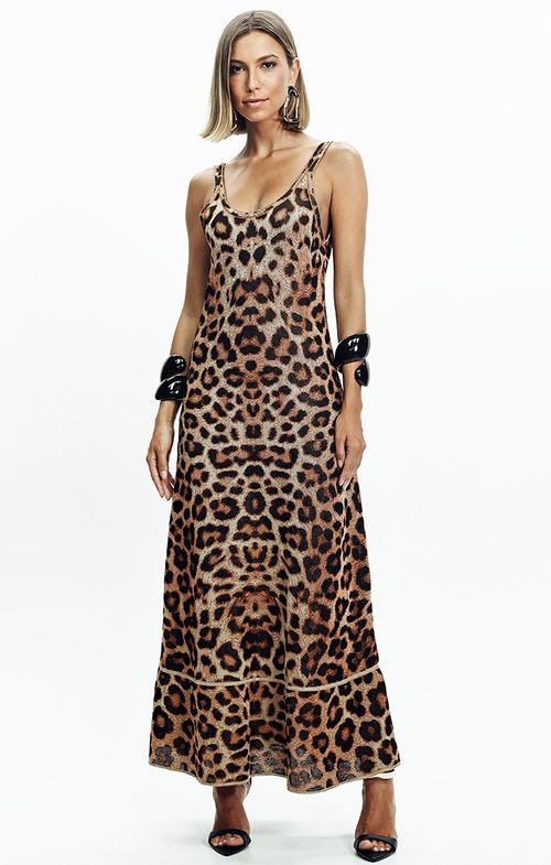 Vestido Tricot Max Midy Onça Evasê