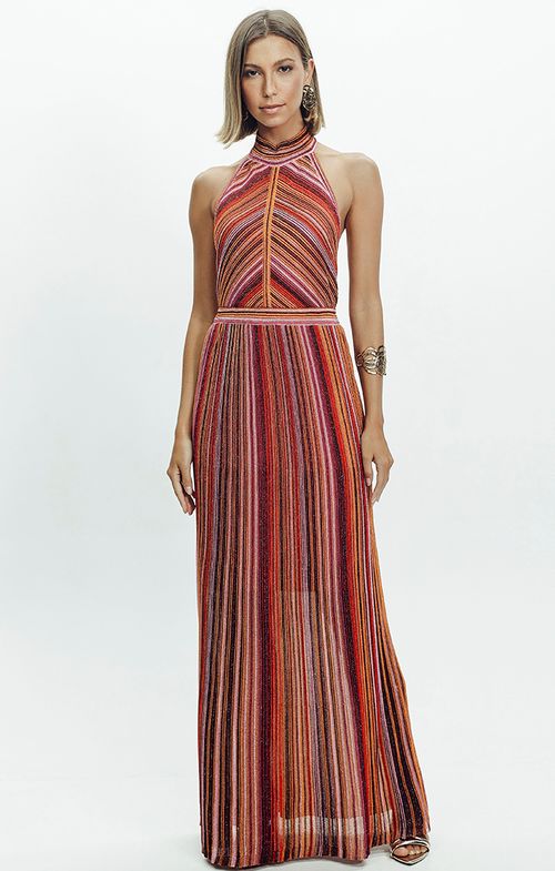 Vestido Tricot Longo Multi Color Nervuras