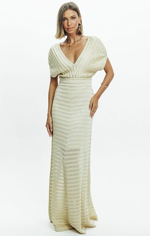 Vestido Tricot Longo Transparência Manga Japonesa