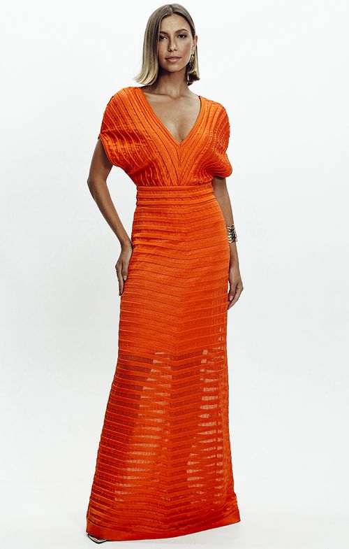 Vestido Tricot Longo Transparência Manga Japonesa