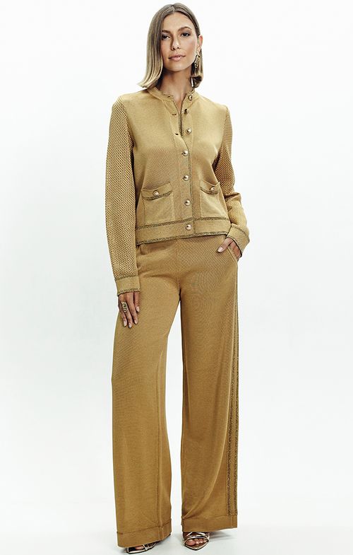 Calça Tricot Pantalona Listras