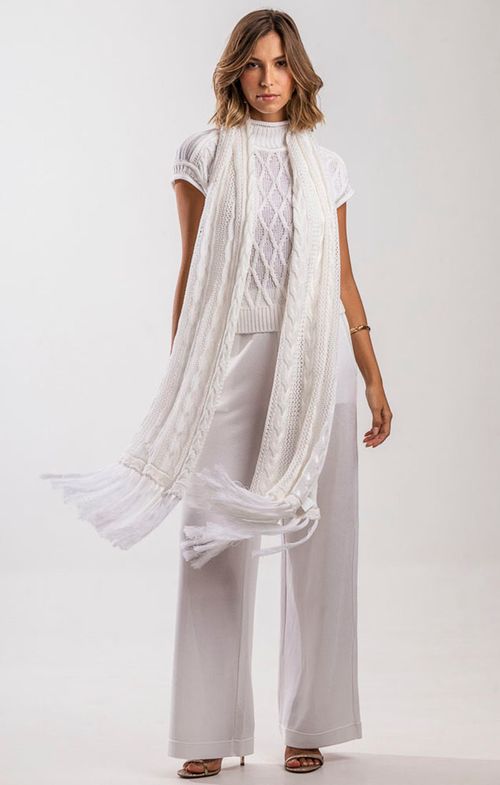 Xale Tricot Tela Tranças Franjas