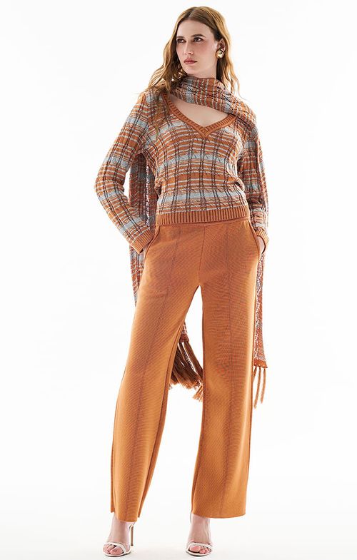 Blusa Tricot Decote V Tranças