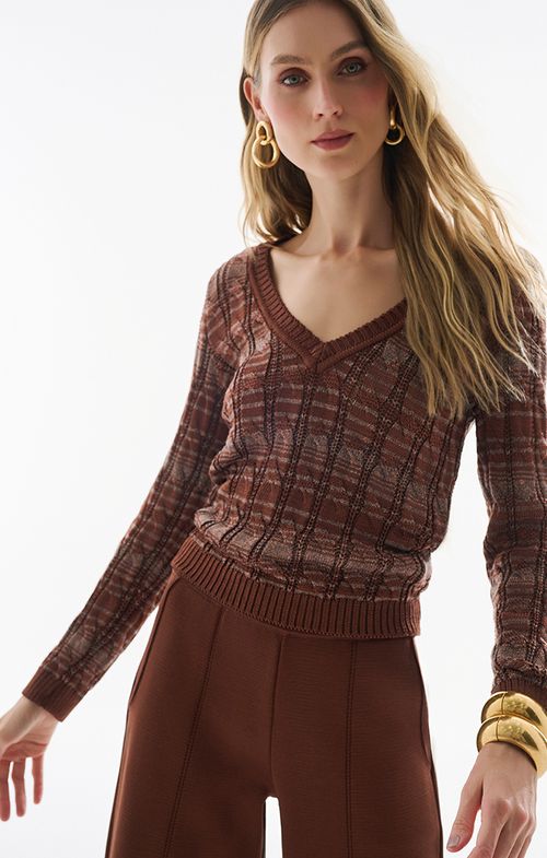Blusa Tricot Decote V Tranças