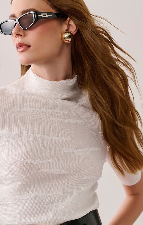 Blusa Tricot Texturas Gola Baixa