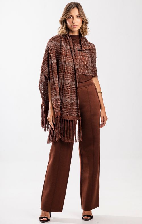 Xale Tricot Tela Tranças Franjas Lurex