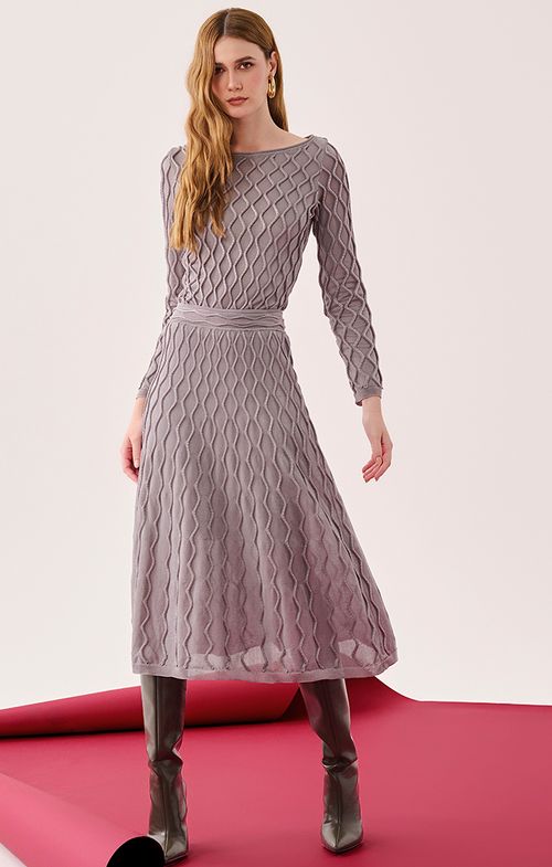 Saia Tricot Midy Evasê Matelassê